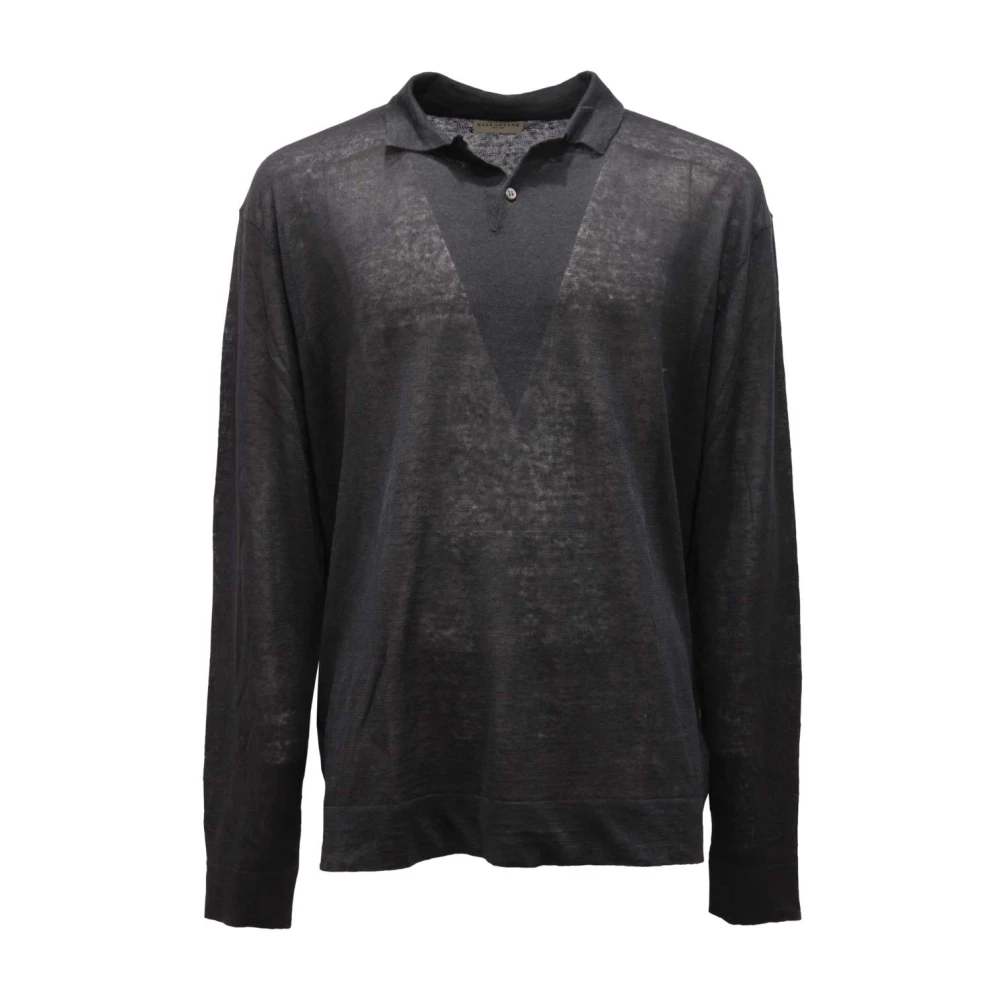 Ballantyne Men's Black Polo Neck Linen Shirt - V-Neck Knitwear - Xl - Knitwear