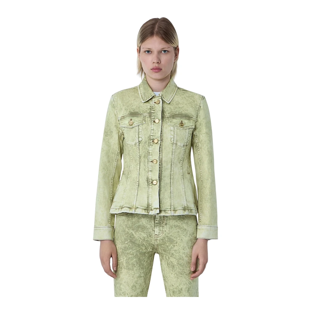 Ganni Women's Green Metallic Foil Denim Jacket