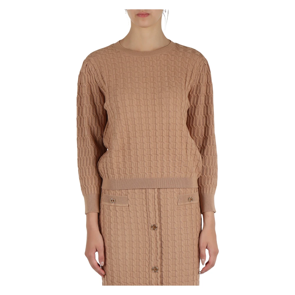 Twinset Gevlochten Viscose Trui Brown Dames