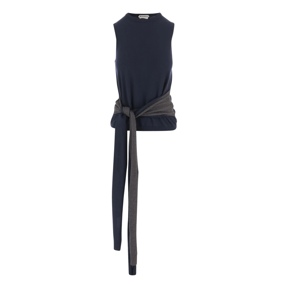 Jw Anderson Women's Blue Sleeveless Tops, M, Waist Tie Tank Top