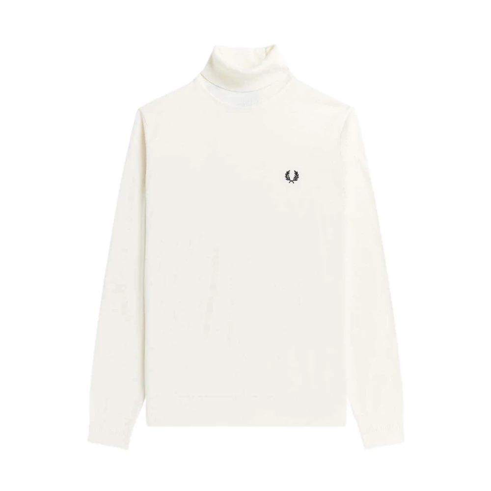 Fred Perry Marinblå Roll Neck Stickad Tröja White, Herr