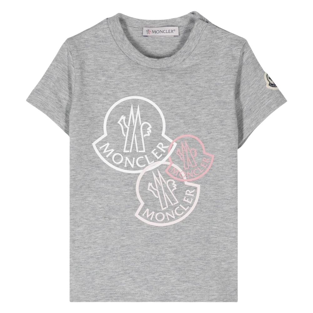 Moncler Girls Gray Kids Short Sleeve T-Shirts, 2 Y, Logo T-Shirt