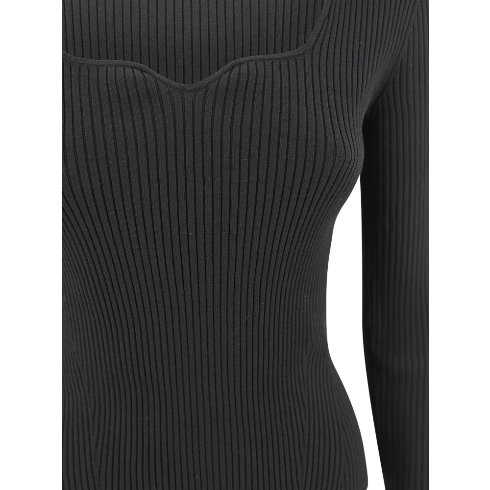 P.a.r.o.s.h. Ribgebreide Trui Vierkante Halslijn Lange Mouwen Black Dames