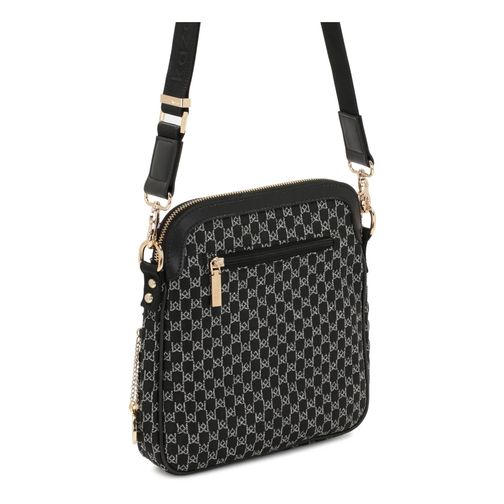 Kazar Zwarte messenger-tas in urban stijl versierd met een grijs geborduurd patroon Black Dames