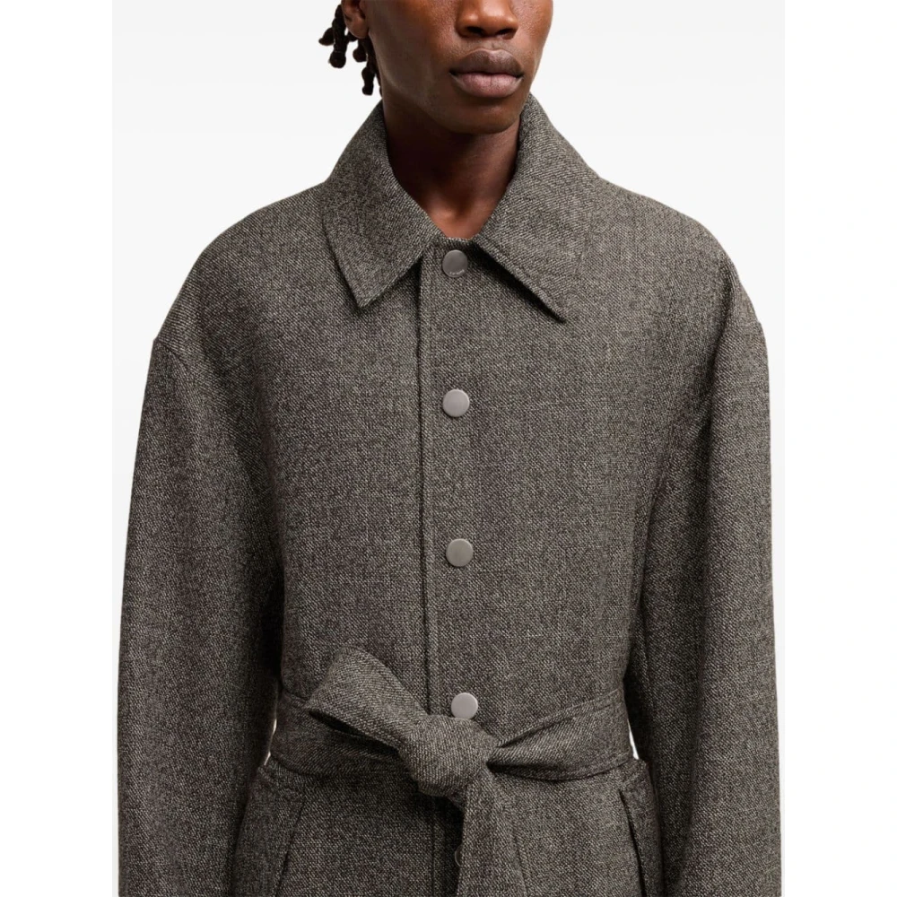 Ami Paris Bruine Gespikkelde Trenchcoat met Zilveren Knopen Gray Heren