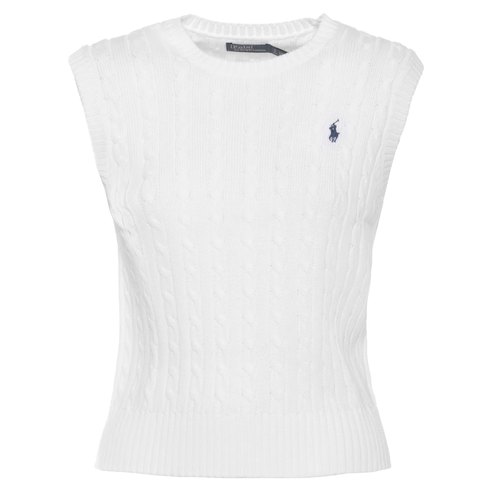 Ralph Lauren Kvinno Vit Stickade Tröjor Dam, Xs, Bomull, Slim Fit Kabelstickad Tröja