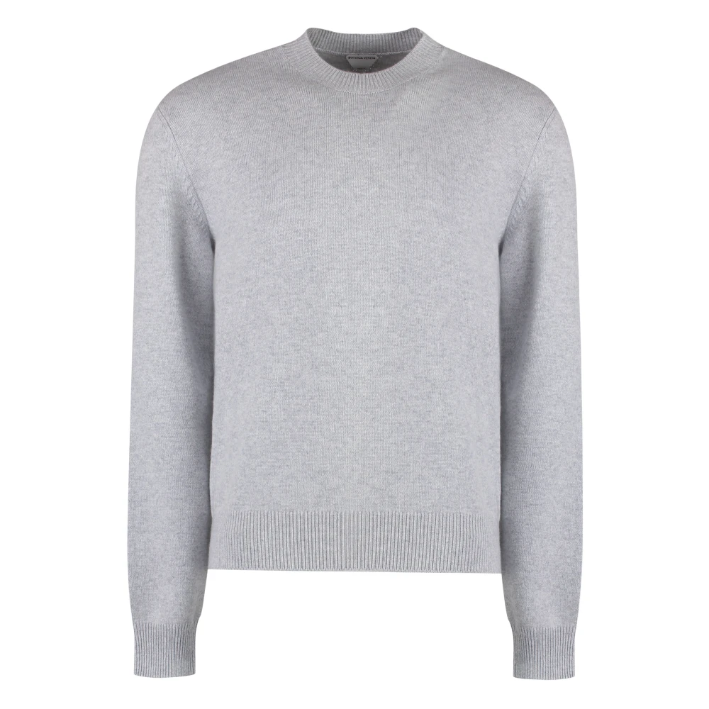 Bottega Veneta Men's Gray Cashmere Jumper With Leather Details - Cashmere Knitwear - M - Knitwear