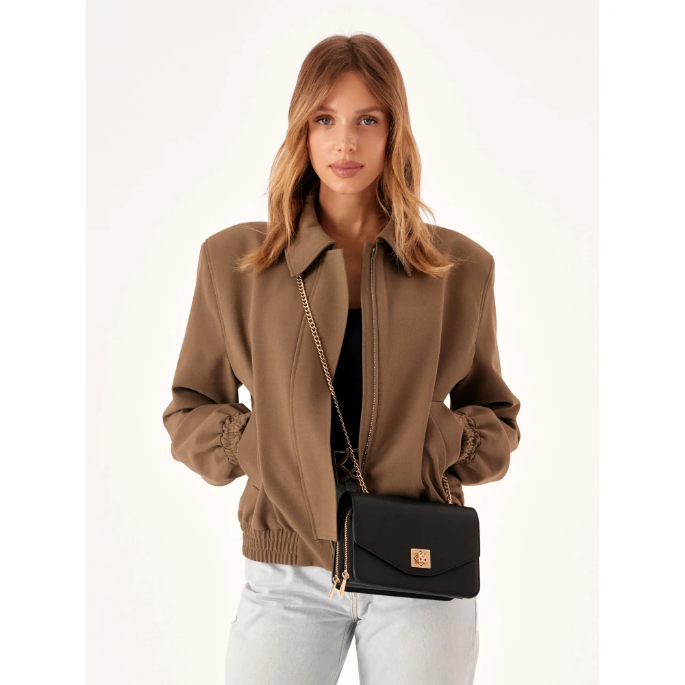 Kazar Zwarte leren ketting messenger tas Black Dames