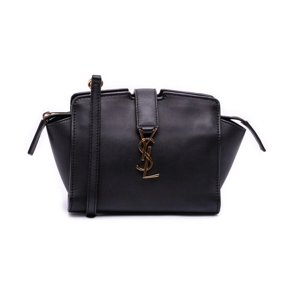 Saint Laurent Vintage Women's Black Pre-Owned Vintage Leather Monogram Crossbody Bag
