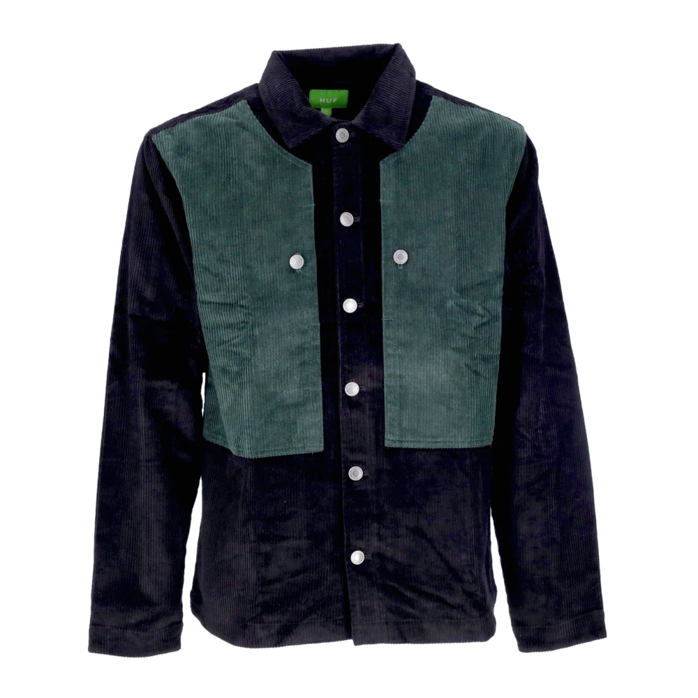 Huf Men's Black Velvet Overshirt With Button Closure