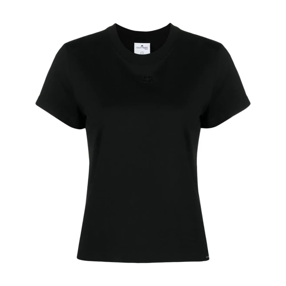 Courrèges Logo-Geborduurd Katoenen T-Shirt Black Dames