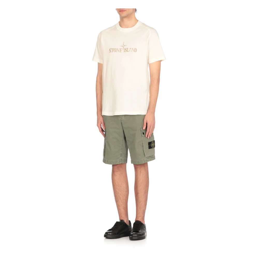 Stone Island Heren Ivory Katoenen T-shirt met Logo Beige Heren