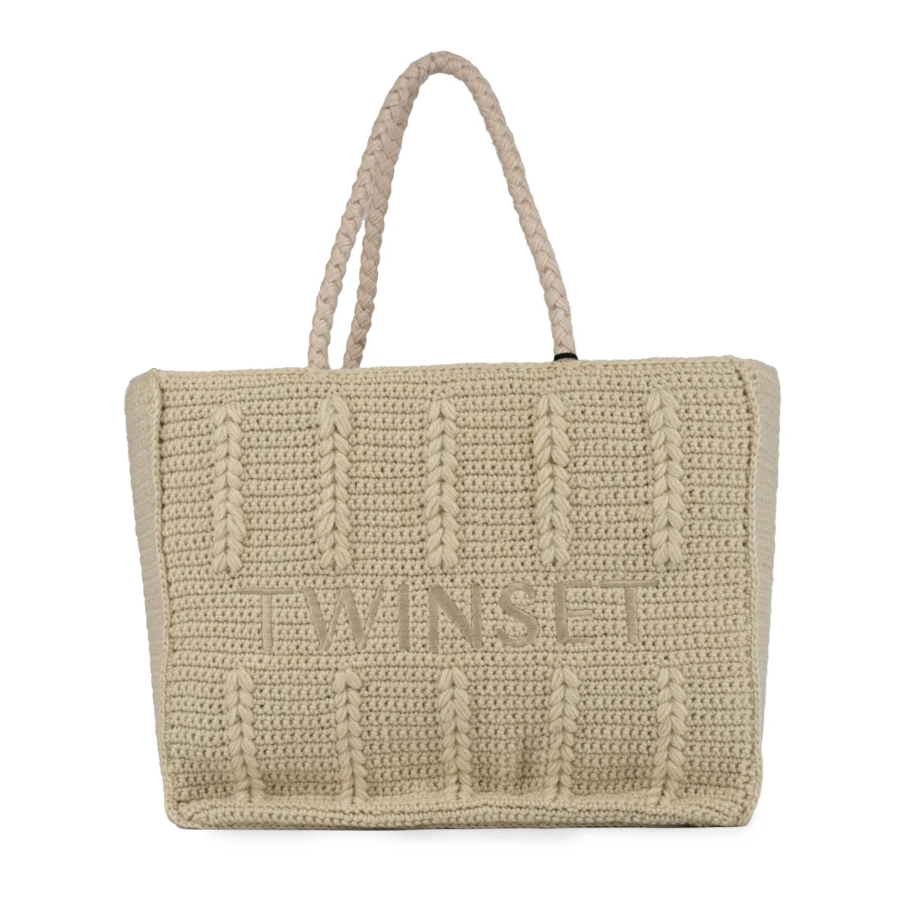 Twinset Geborduurde Tricot Gebreide Handtas Beige Dames
