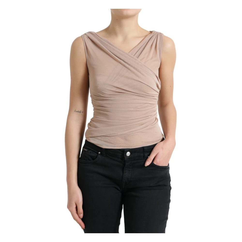 Dolce & Gabbana Women's Beige Viscose V-Neck Sleeveless Tank Top