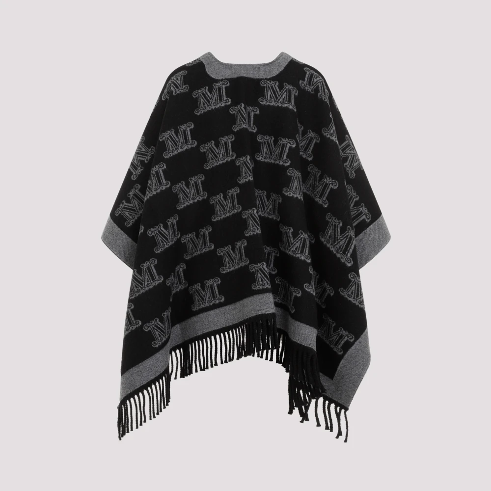 Max Mara Zwarte Wollen Franje Cape Jas Black Dames
