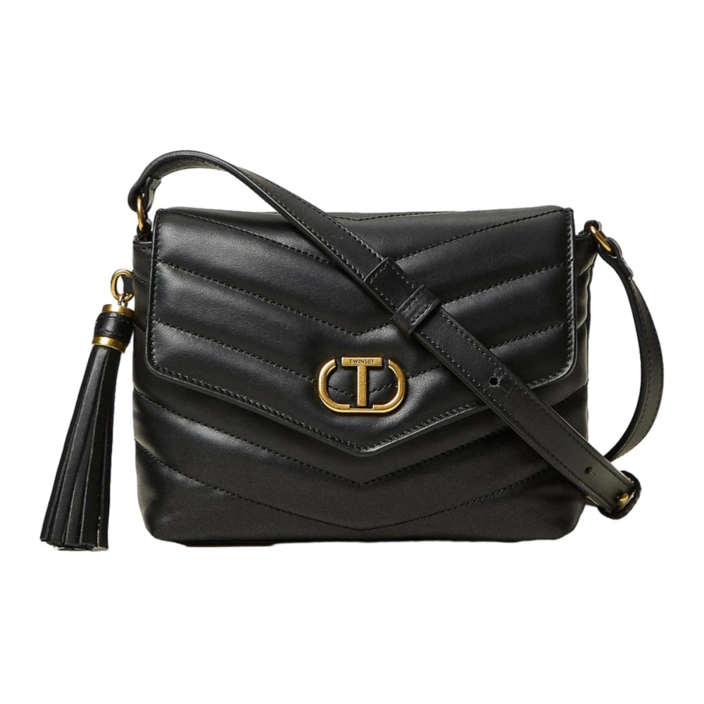 Twinset Women's Black Crossbody Bag In Mixed Material - Cross Body Bags - One Size - Bags
