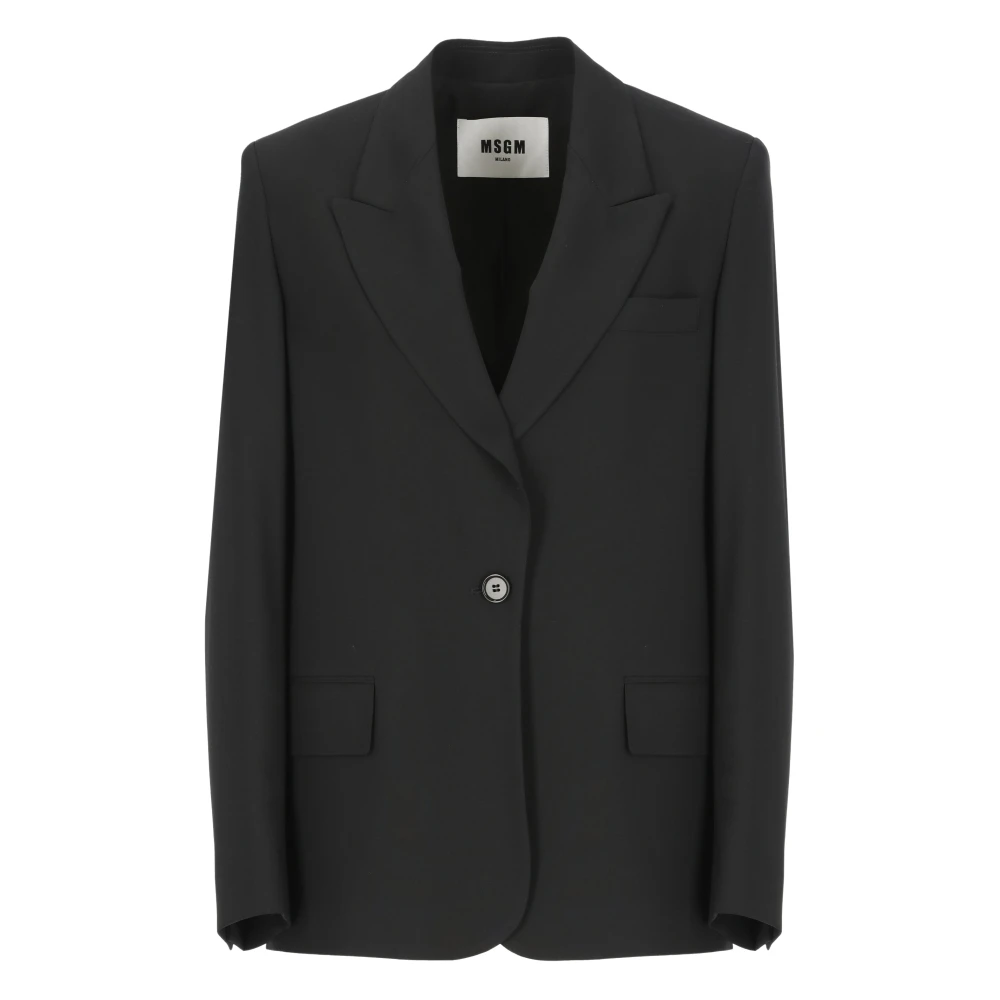 Msgm Zwarte Wollen Blazer Peak Revers Jas Black Dames