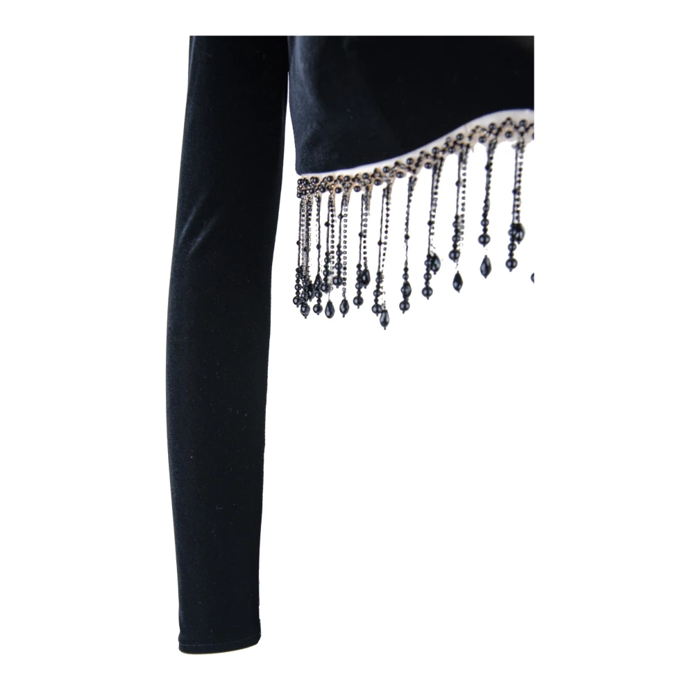 Elisabetta Franchi Fluwelen Top Met Lange Mouwen En Versiering Black Dames