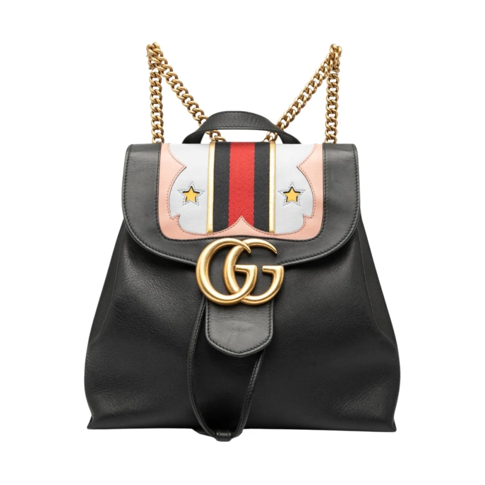 Gucci Vintage Women's Black Pre-Owned Chain Leather Backpack