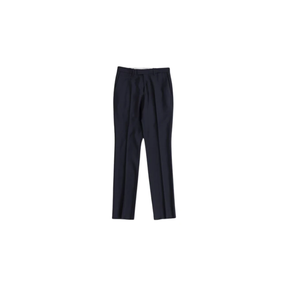 Burberry Navy Blue Wool Straight-Leg Pants Blue Heren