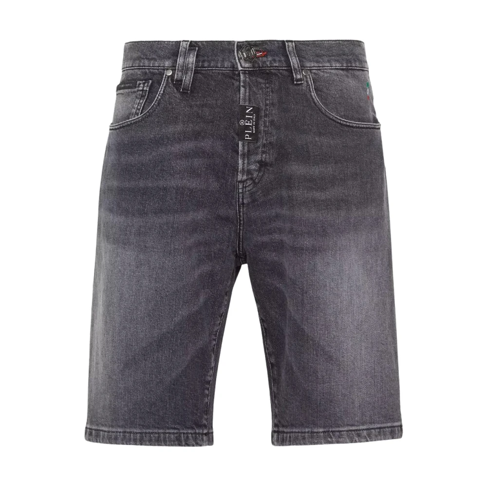 Philipp Plein Grijze denim shorts met logo Gray Heren