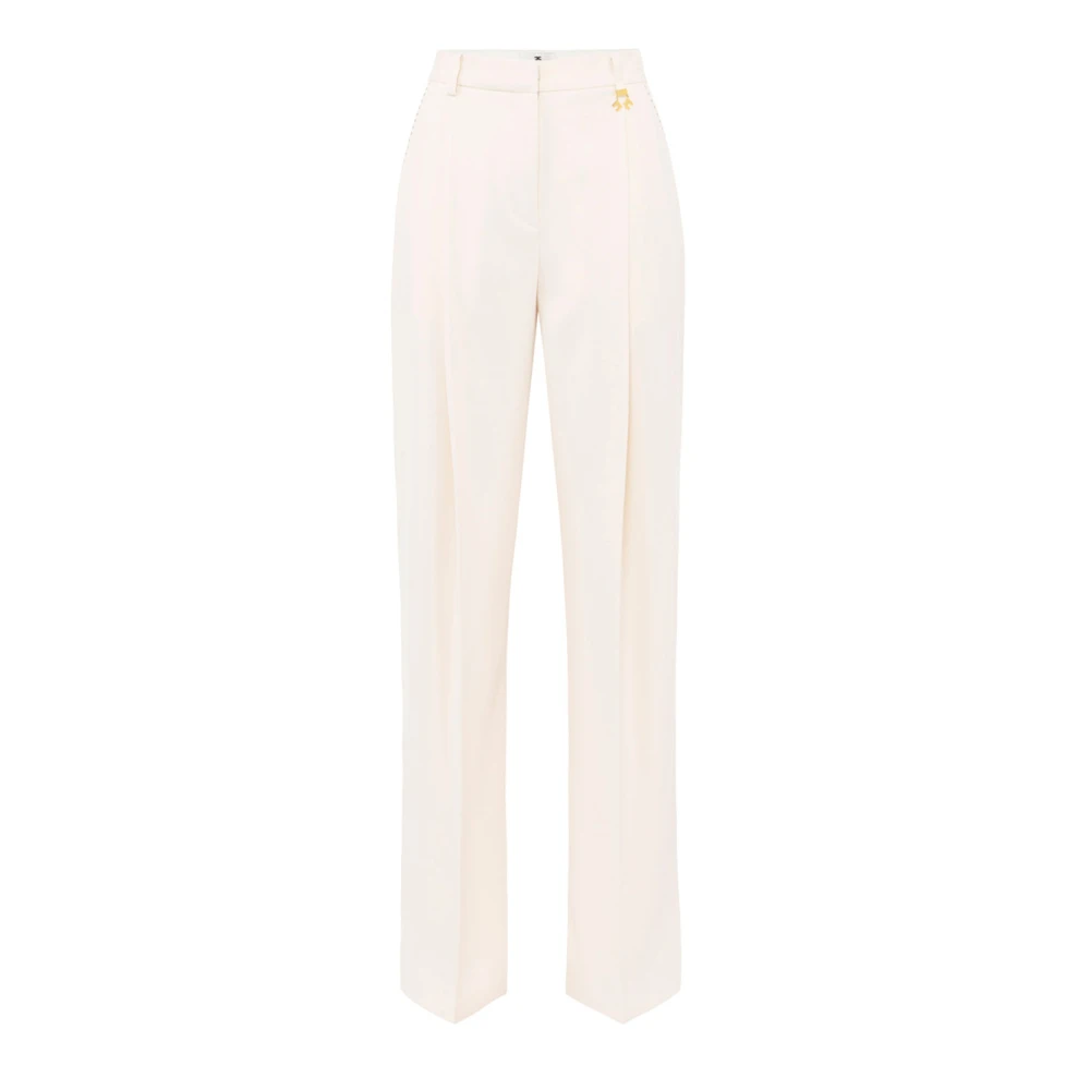 Elisabetta Franchi Palazzo Broek met Pintucks en Contraststiksels Beige Dames