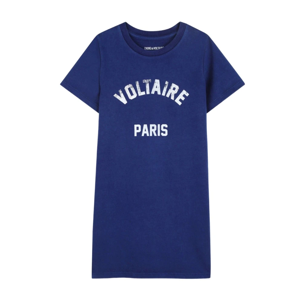 Zadig & Voltaire Unisex Blue Abitino Con Logo Girocollo Maniche Corte