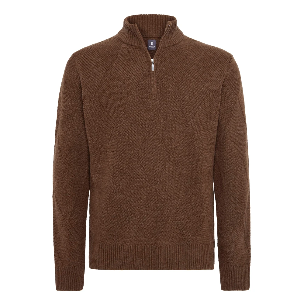 Boggi Milano Half-Zip Jumper Brown Heren