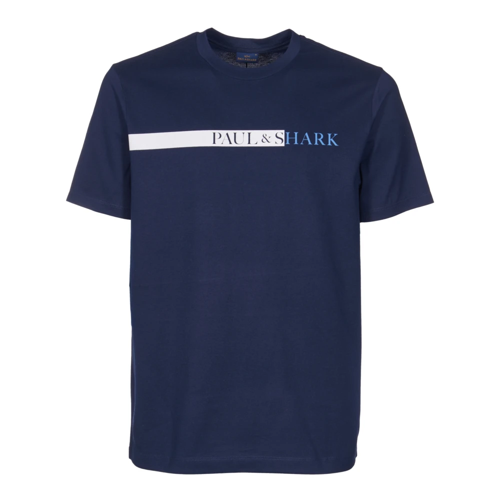 PAUL & SHARK Logo Print Katoenen T-shirt Regular Fit Blue Heren