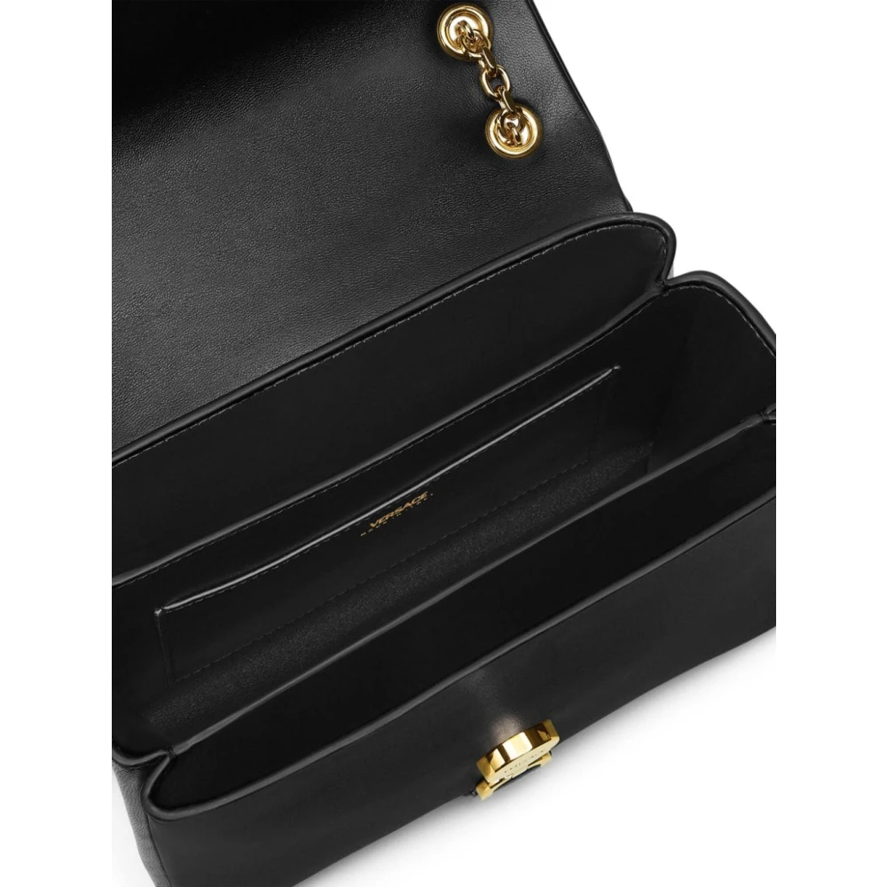 Versace Zwarte Lamsvacht Ketting Schoudertas Black Dames