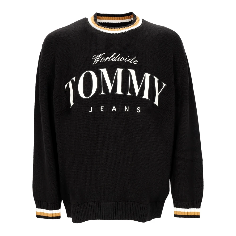 Tommy Hilfiger Men's Light/Black Crewneck Sweater Boxy Varsity