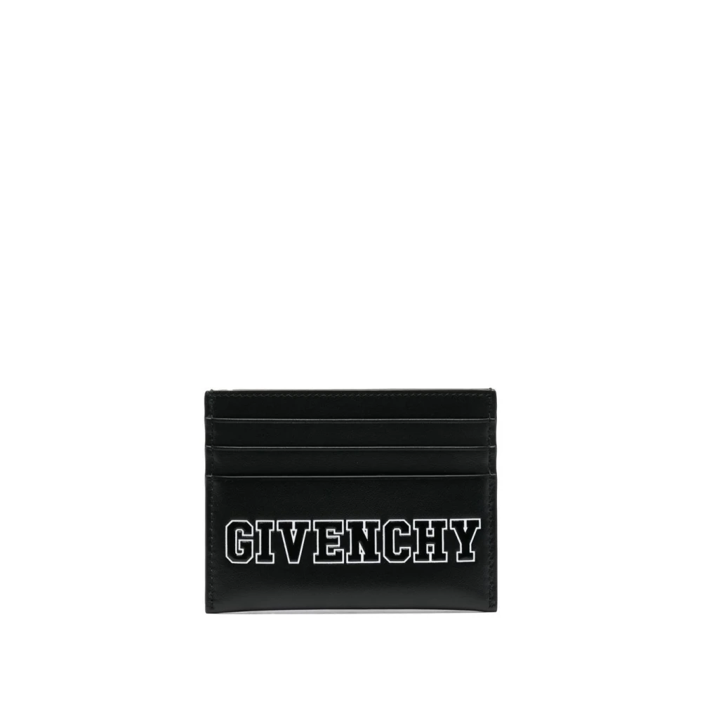 Givenchy Zwarte leren creditcard portemonnee met logo print Black Heren