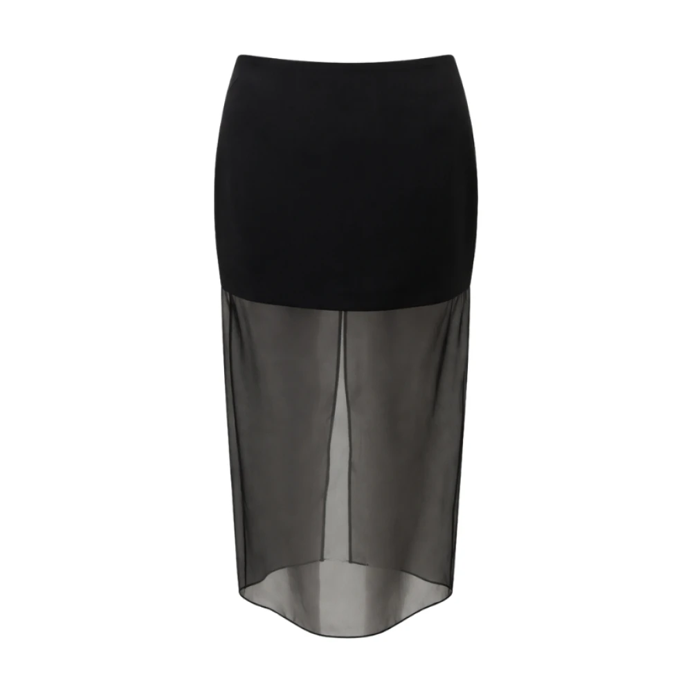 Simona Corsellini Black Maxi Skirts, Female, S, Gonna Midi In Cady Con Trasparenza In Organza