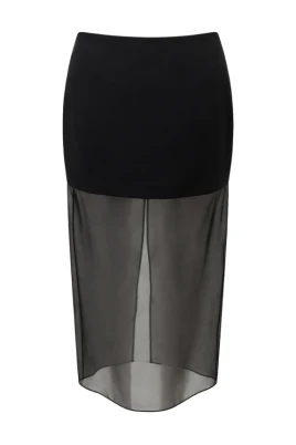 Gonna Midi in Cady con Trasparenza in Organza