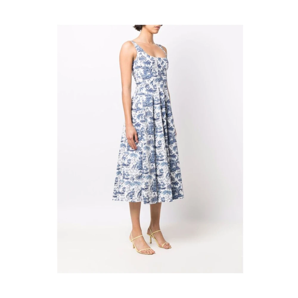 Staud Botanische Print Vierkante Hals Jurk Blue Dames
