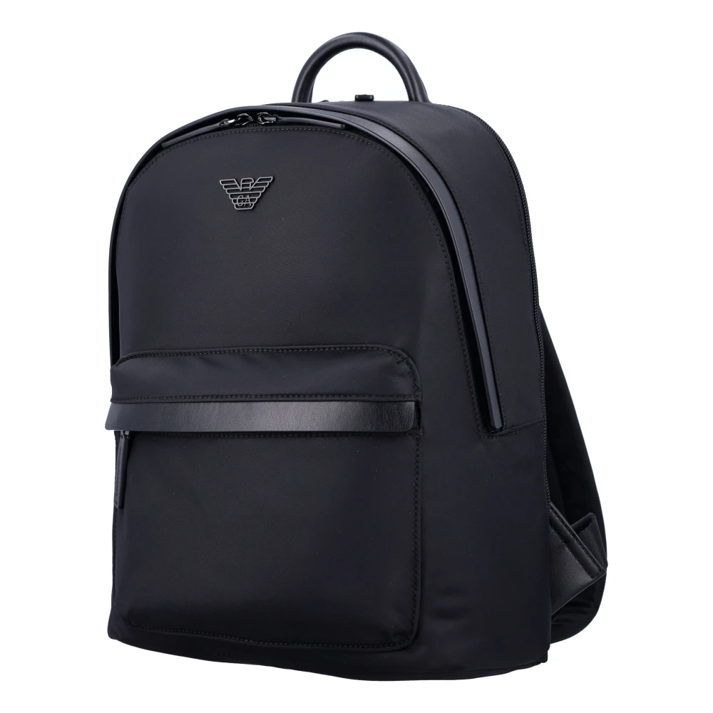 Emporio Armani Zwarte Nylon Rugzak met Leren Accenten Black Heren
