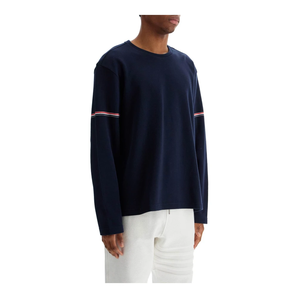 Thom Browne Blauw Katoenen Rugby T-Shirt met Streep Blue Heren