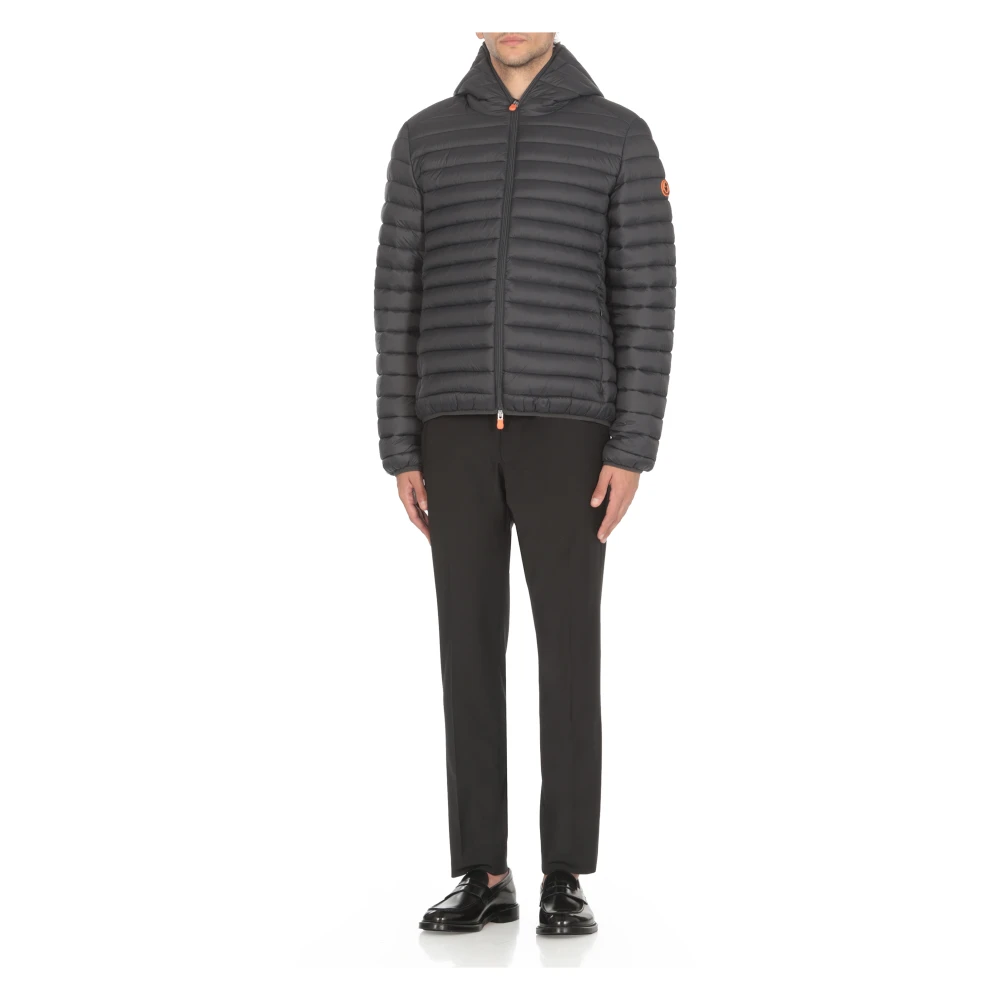 Save The Duck Grijze Gewatteerde Korte Jas Capuchon Gray Heren