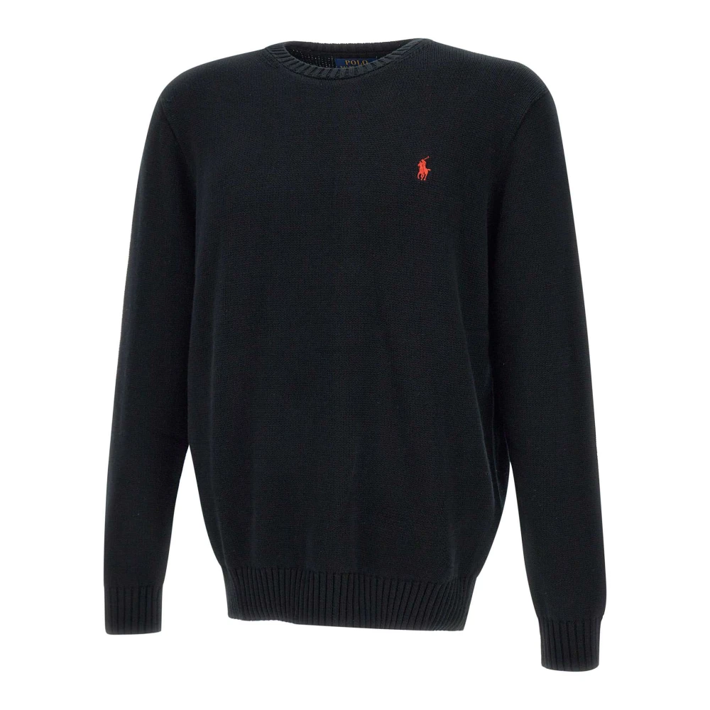 Polo Ralph Lauren Men's Black Round-Neck Knitwear, 2XL, Classic Cotton Jumper