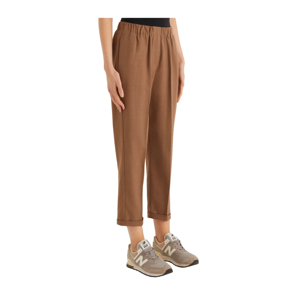 Rosso35 Rechte wollen broek met elastische taille Brown Dames
