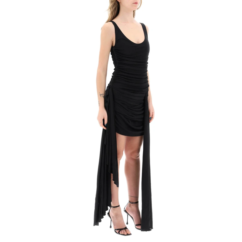 Mugler Gedrapeerd Mini Jurk met Zijtreinen Black Dames