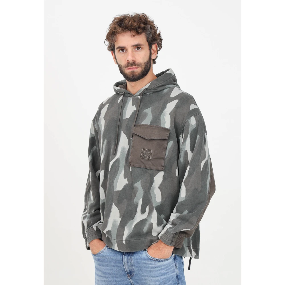 Armani Exchange Groene Camo Hoodie Sweater Multicolor Heren