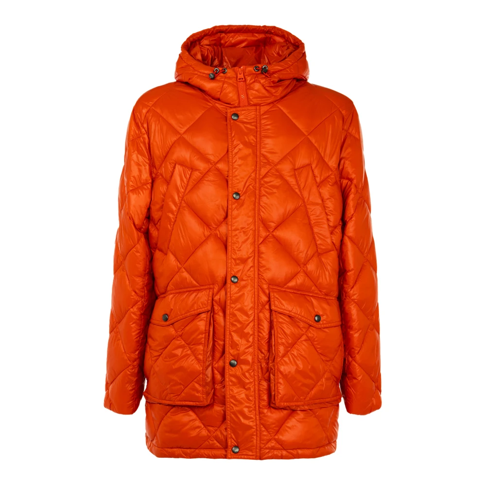 Husky Original Lange Heren Gewatteerde Jas met Capuchon Red Heren