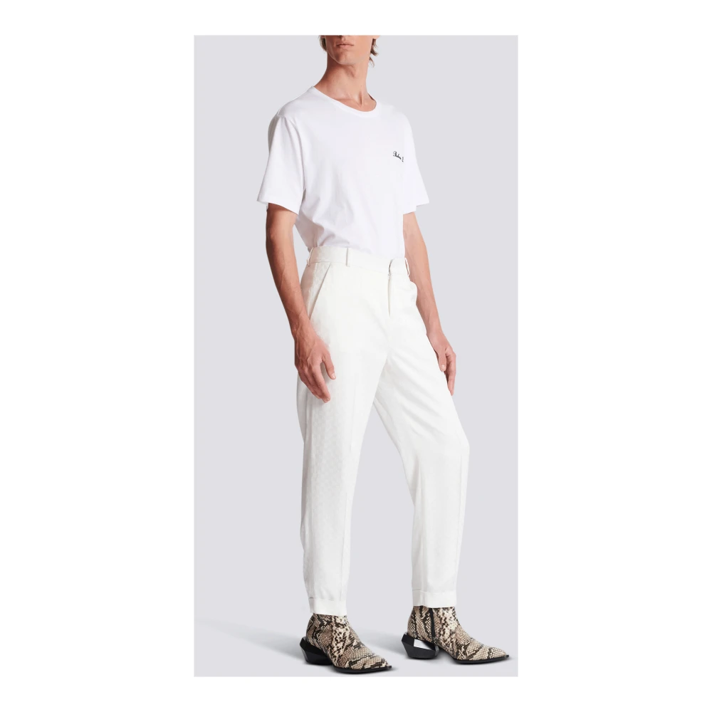 Balmain Monogram satijnen broek White Heren