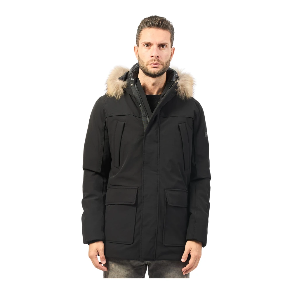 YES ZEE Zwarte parka met nepbont capuchon Black Heren
