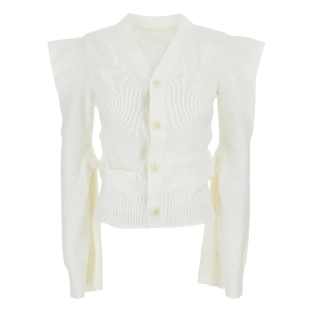 Sacai White Cardigans, Female, Xs, Cotton Knitted Cardigan