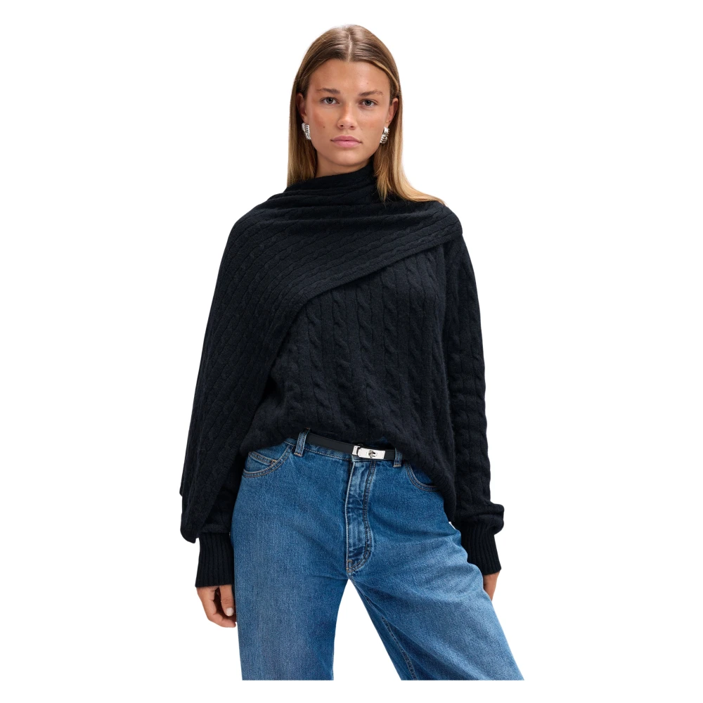 Cloeys Cable knit sweater black Black, Dam