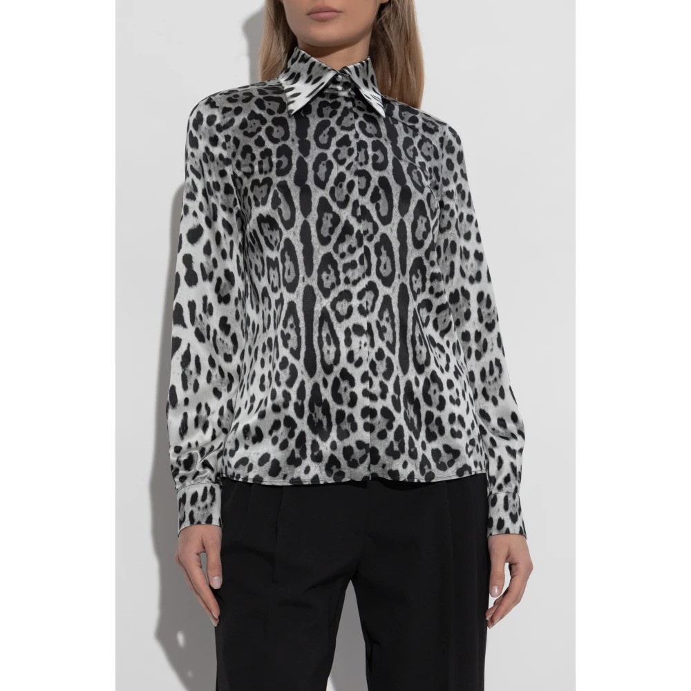 Dolce & Gabbana Zijden shirt met dierenmotief Gray Dames