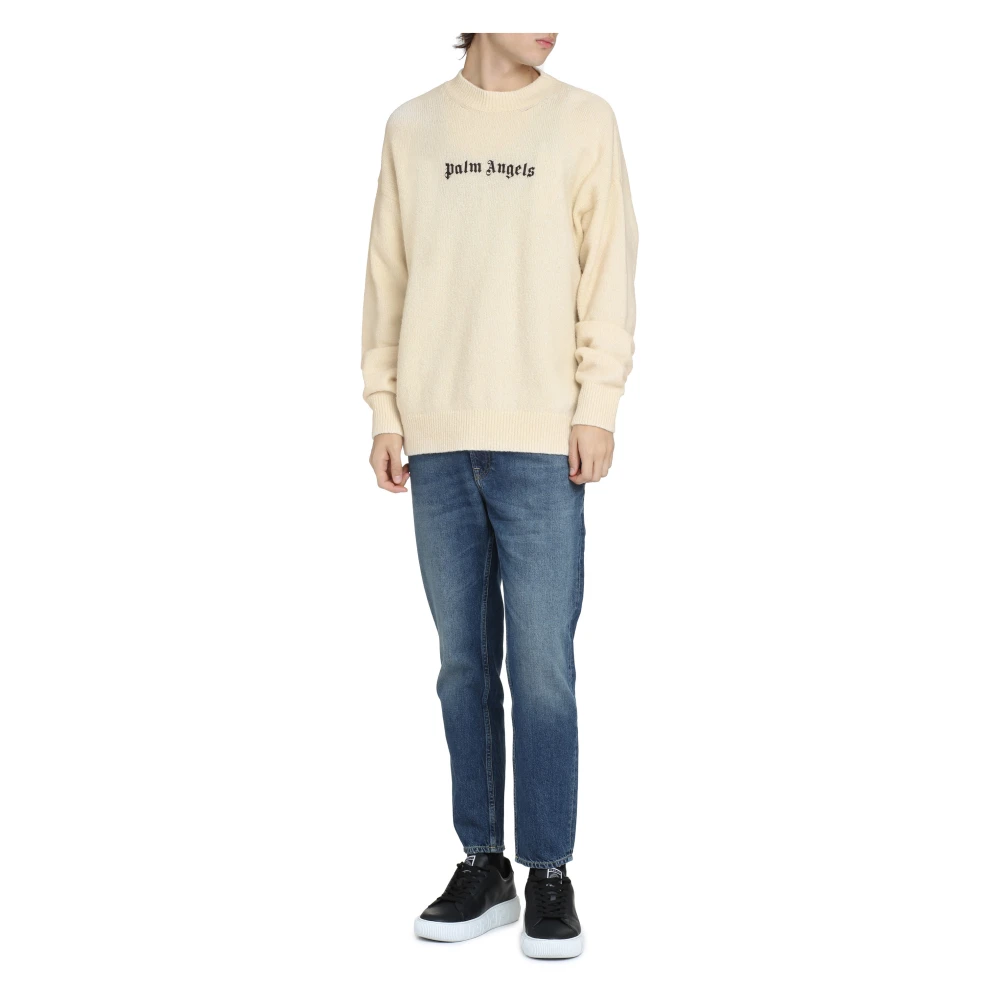 Palm Angels Kasjmierwol Crew-Neck Sweater Beige Heren