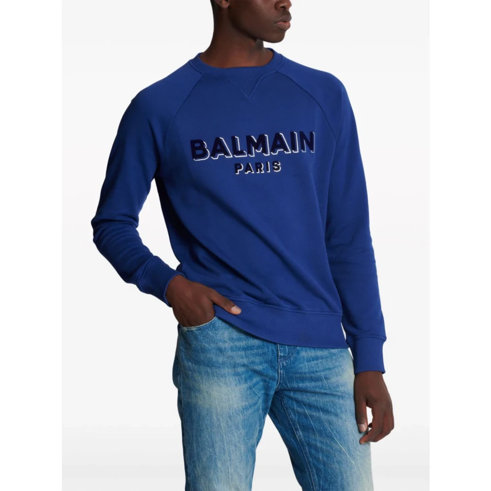 Balmain Imperial Blauwe Sweater met Flock Logo Blue Heren